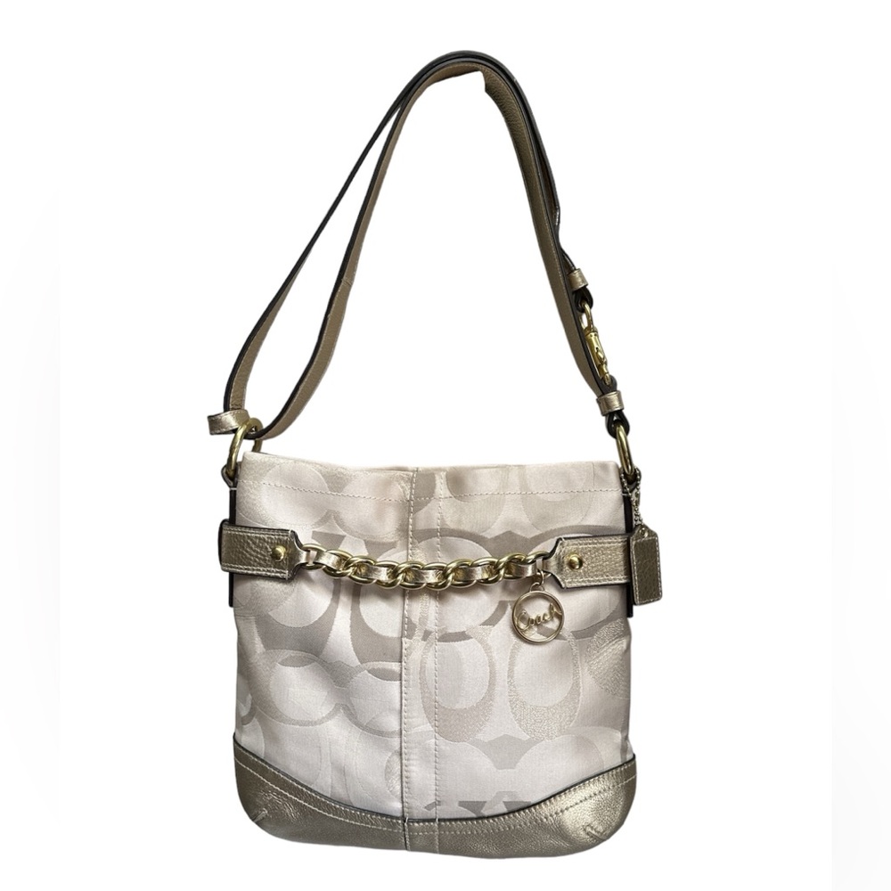 Coach 19820 Optic Metallic Signature Canvas Gold Chain Crossbody/Purse 10”x11”